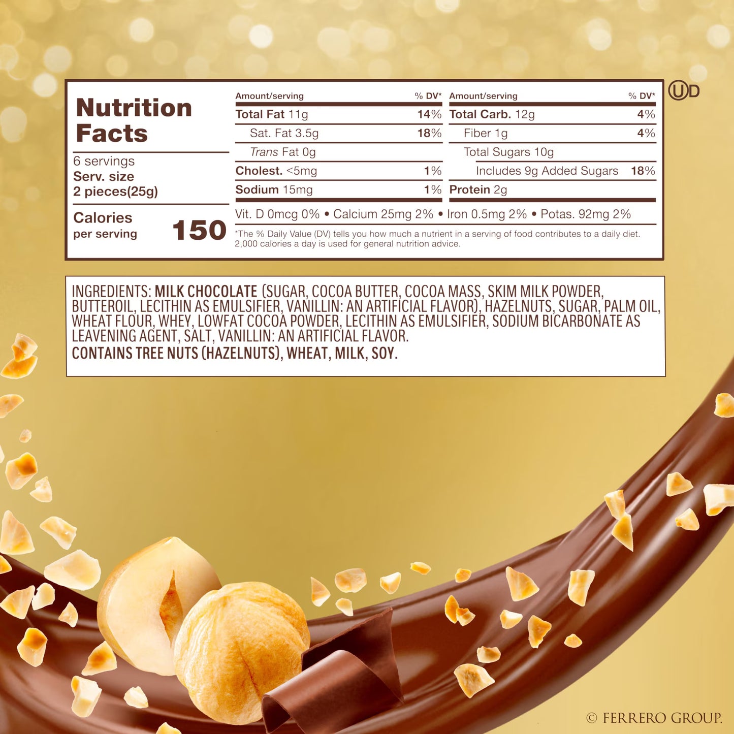 Ferrero Rocher Gourmet Hazelnut Milk Chocolate Gift Box, 12 Individually Wrapped Chocolates, 5.3 oz