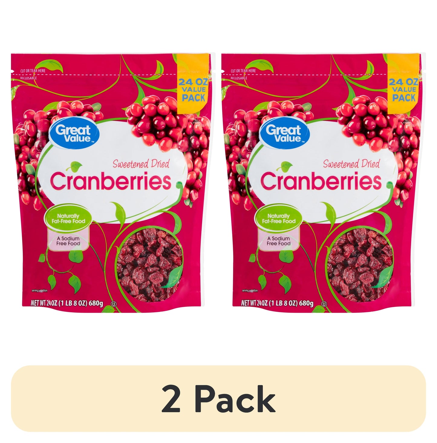 Great Value Sweetened Dried Cranberries, 24 oz