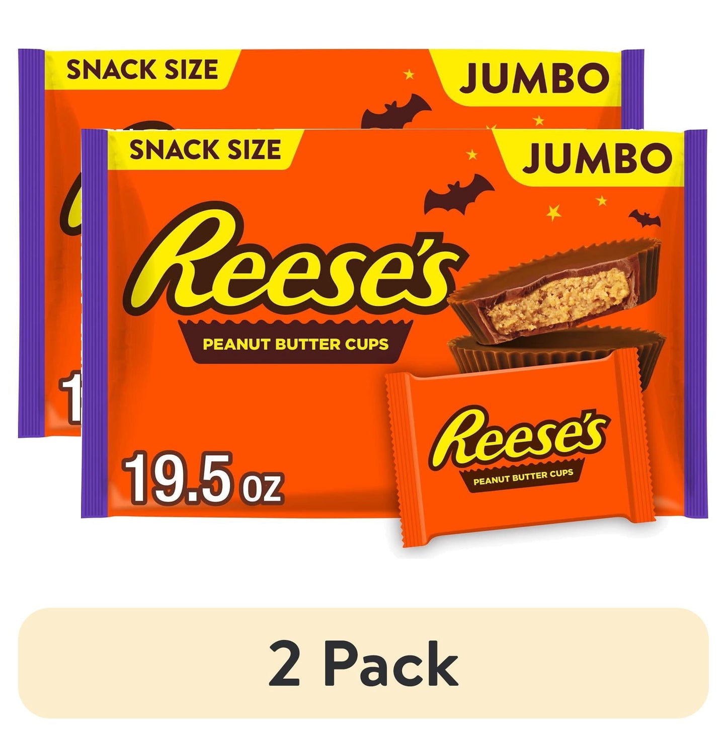 Reese's Milk Chocolate Snack Size Peanut Butter Cups, Halloween Candy Jumbo Bag, 19.5 oz