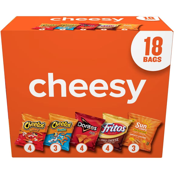 Frito-Lay Cheesy Snack Chips Variety pack, 18 Count Multipack Box( pack of 2)