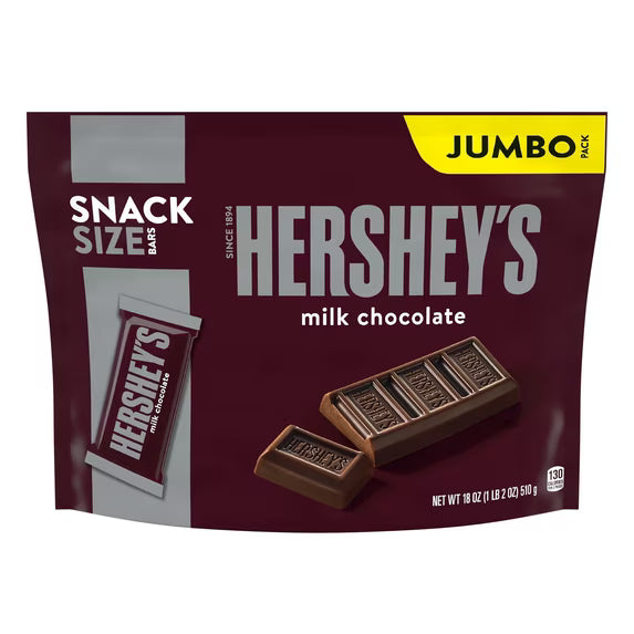 (pack of 4)Hershey's Milk Chocolate Snack Size Candy, Jumbo Pack 18 oz