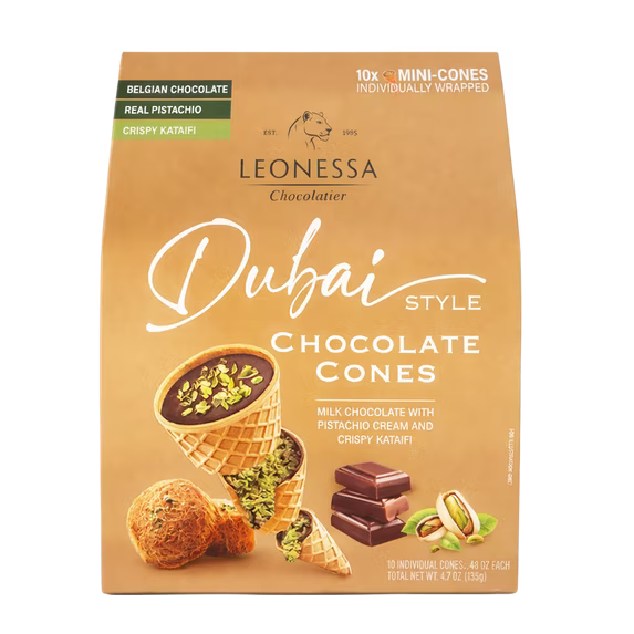 Leonessa Chocolatier Dubai Chocolate Cones, Milk Chocolate with Crispy Kataifi & Pistachio Kunafa Cream, Made with Belgian Chocolate, 4.7 oz Gable Box, 10 Count ( pack of 2)