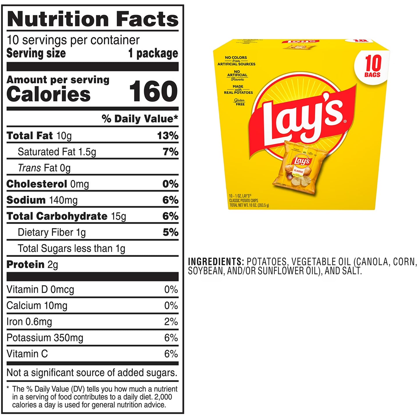 Lay's Classic Potato Snack Chips, 1 oz Bags, 10 Count Multipack( pack of 3)