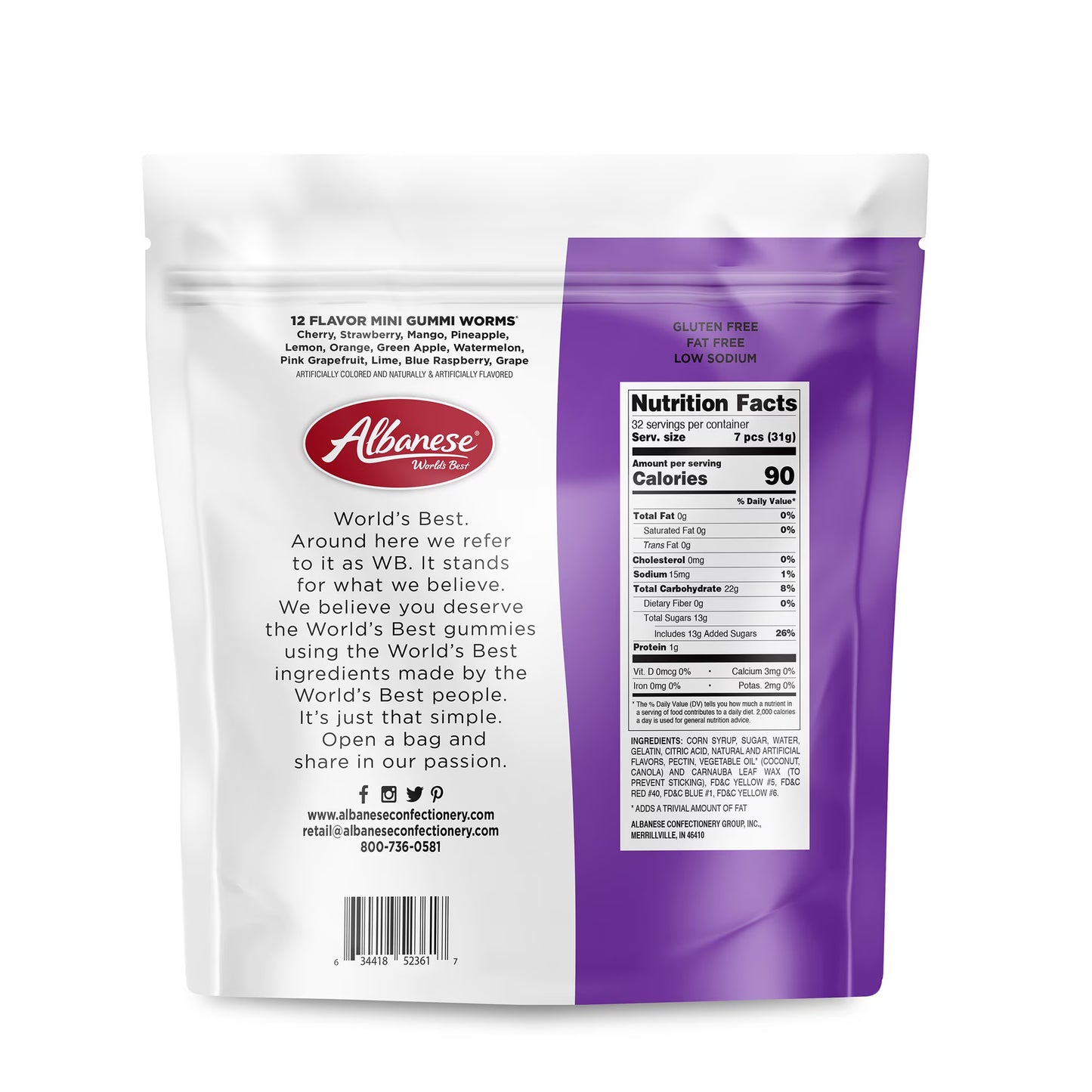 Albanese 12 Flavor Mini Gummi Worms, 36oz Resealable Bag, Family Size( pack of 2)