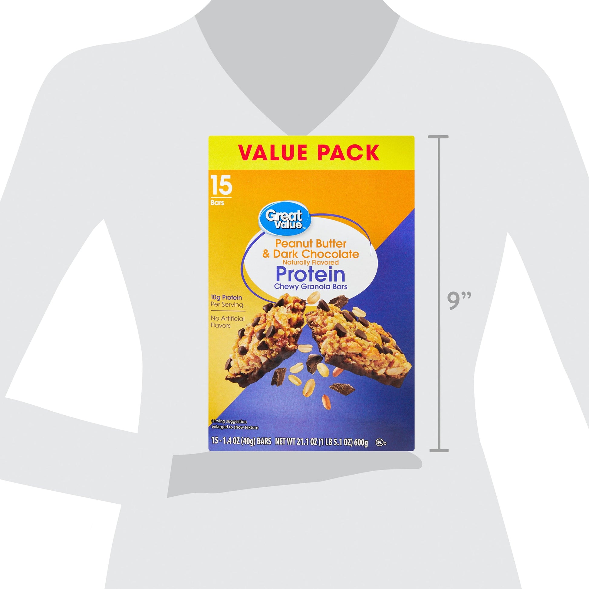 Great Value Peanut Butter and Dark Chocolate Protein Bars, 21.1 oz, 15 Count