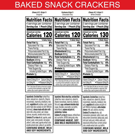 Cheez-It Gripz Original Baked Snack Crackers, Mini Crackers, 10 Count( pack of 3)