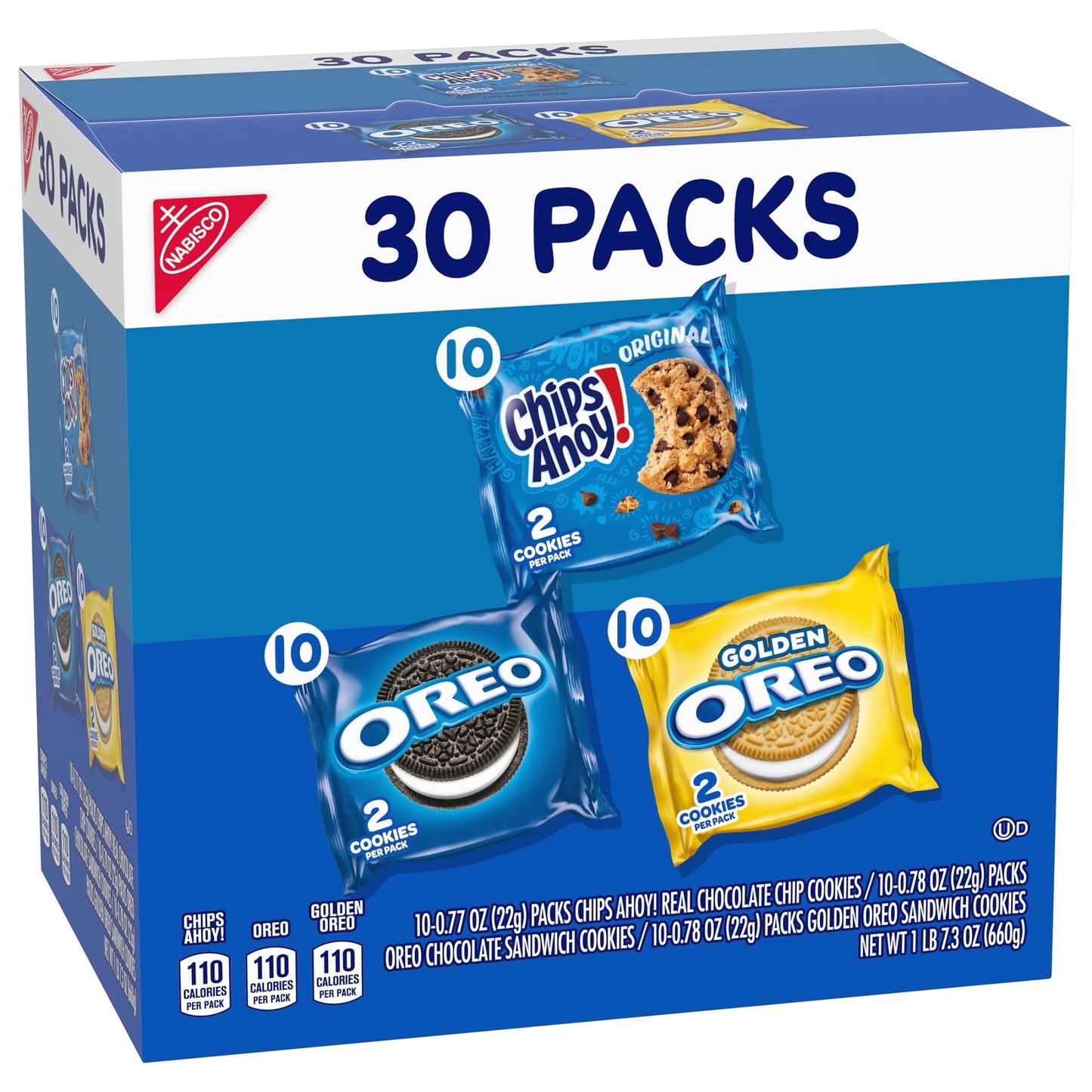 Nabisco Sweet Treats Cookie Variety Pack OREO, OREO Golden & CHIPS AHOY!, 30 Snack Packs(2 pack)