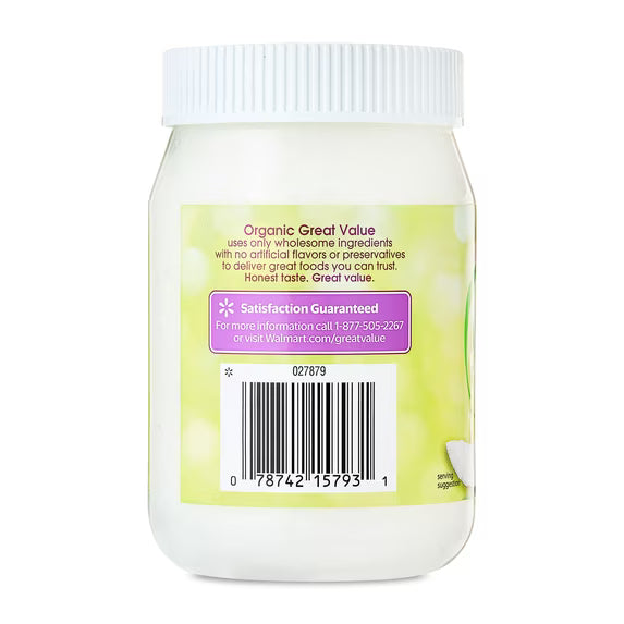 Great Value Organic Unrefined Virgin Coconut Oil, 14 fl oz ( pack of 2)