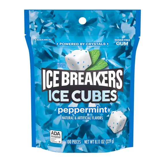 Ice Breakers Ice Cubes Peppermint Flavored Sugar Free Chewing Gum, Pouch ( pack of 2)