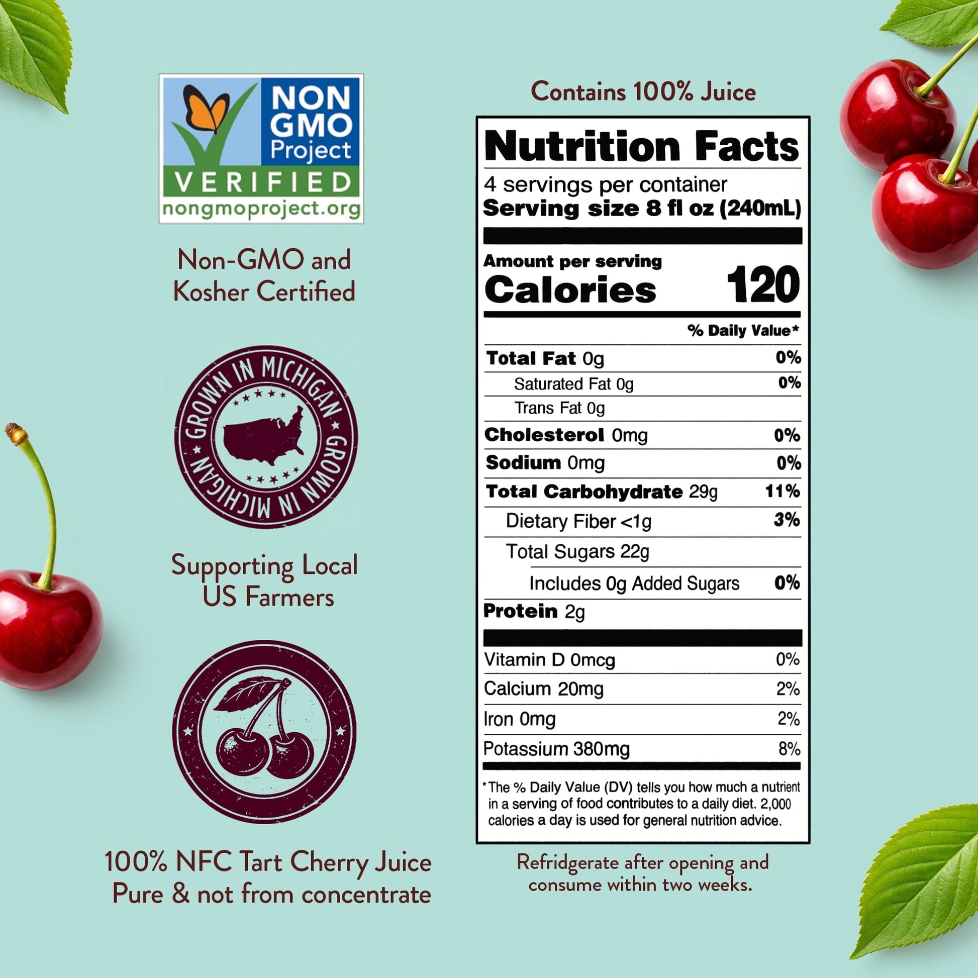 Antioxidant Solutions 100% Pure Tart Cherry Juice Not From Concentrate 32 fl oz