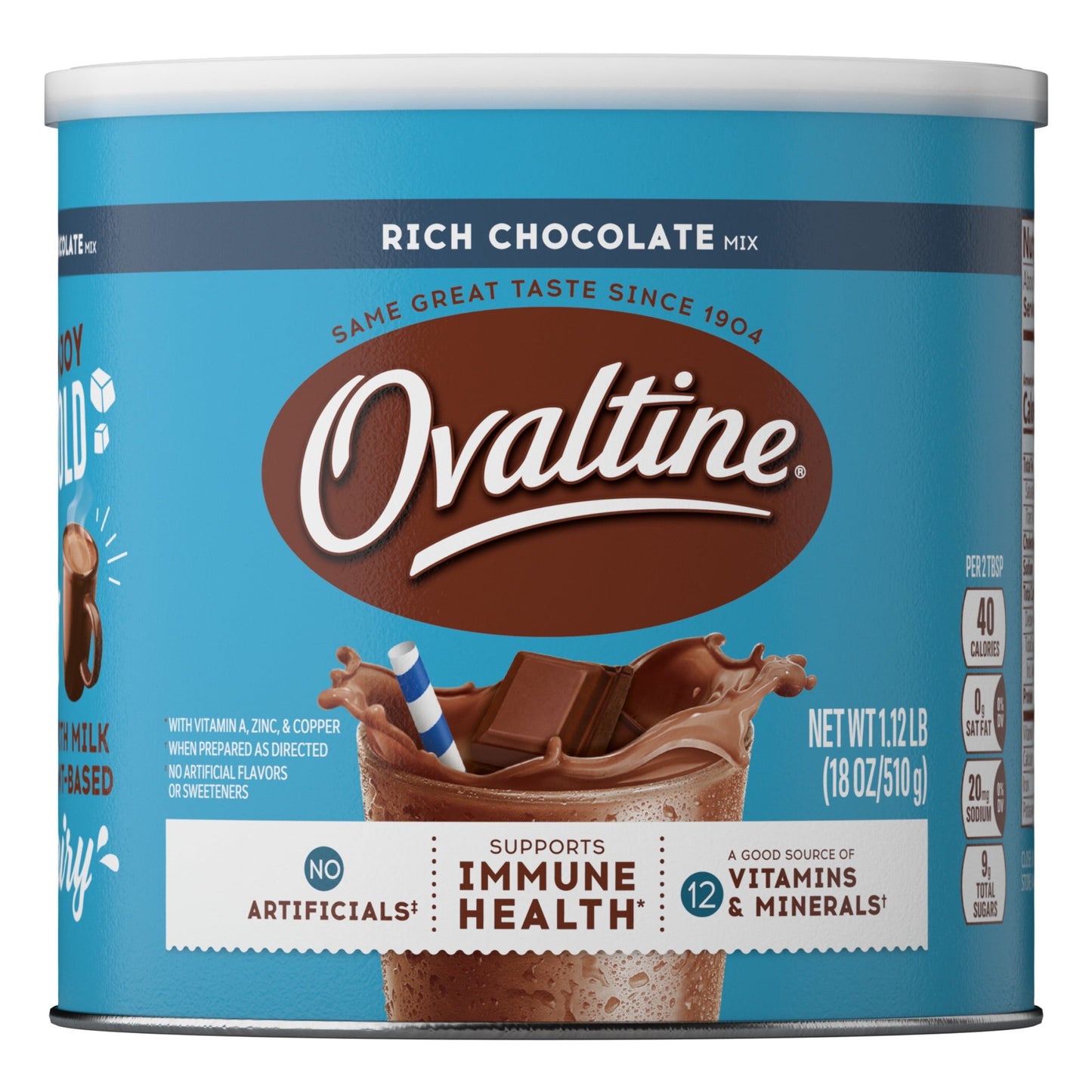 Ovaltine Rich Chocolate Powdered Stir In Drink Mix for Hot and Cold Milk, 18 oz, 46 Servings