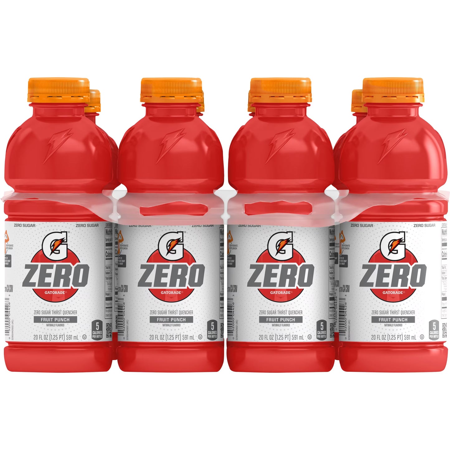 Gatorade Zero Sugar Thirst Quencher Fruit Punch Sports Drinks, 20 fl oz, 8 Count Bottles( 2 pack)
