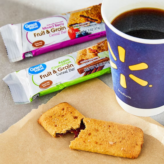(4 pack) Great Value Fruit & Grain Cereal Bars, Variety Pack, 1.3 oz, 32 Count