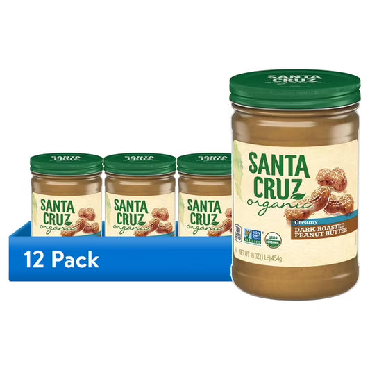 (12 pack) Santa Cruz Organic Creamy Dark Roasted Peanut Butter, 16 Ounces