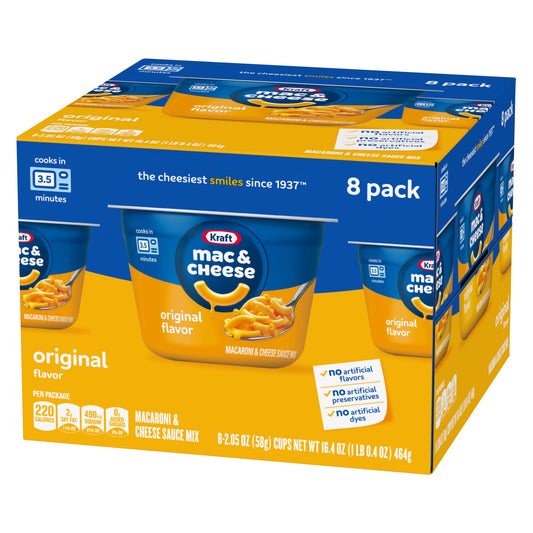 Kraft Mac and Cheese, 8 Cups, for Easy Dinner or Dinner Sides, Original Flavor, No Artificial Flavors, Preservatives or Dyes, 2.05 oz