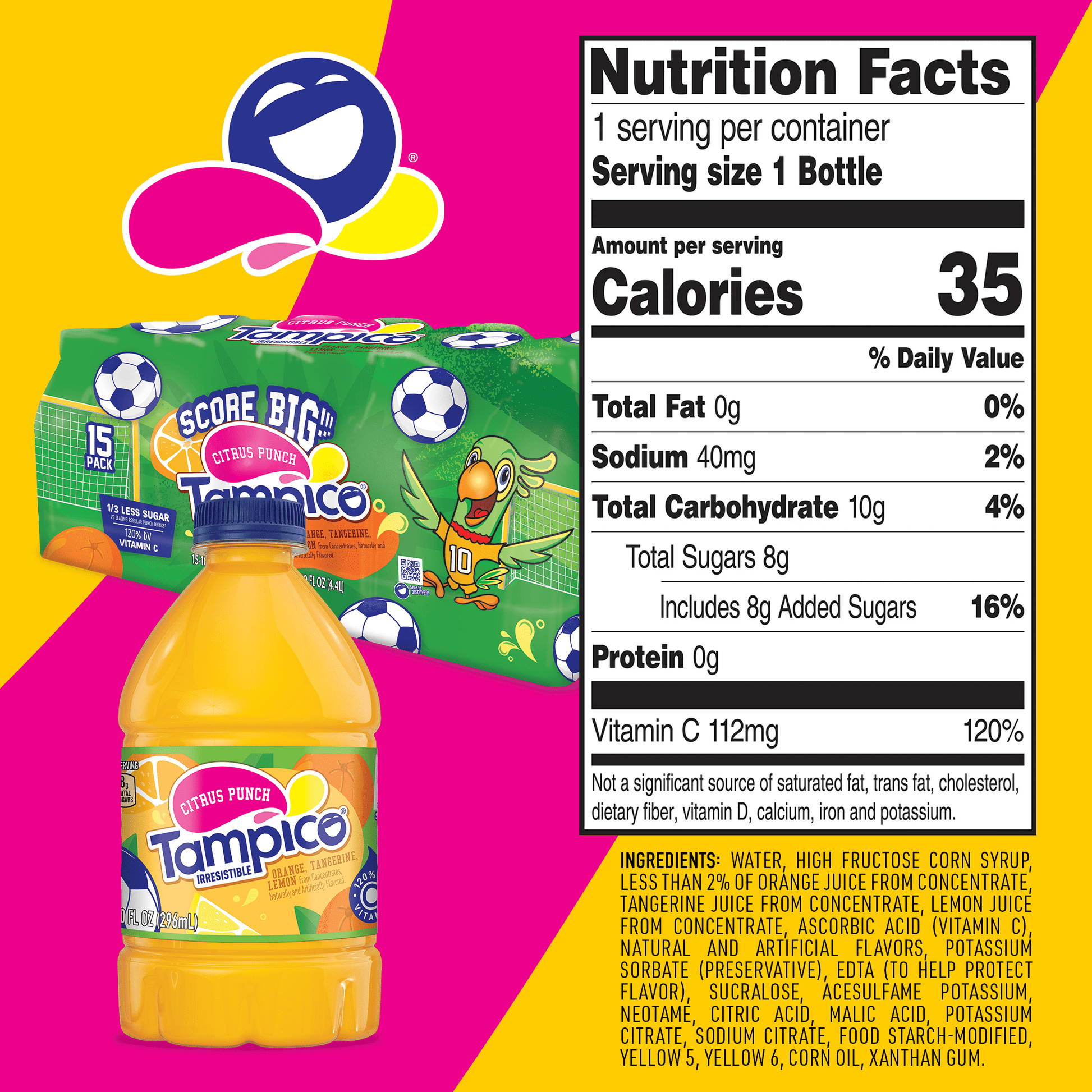 Tampico Citrus Punch Orange Tangerine Lemon Juice Drink 10 fl oz 15 Pack