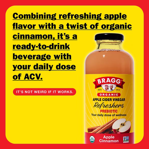 Hero image 8 of (2 pack) Bragg Organic Apple Cider Vinegar Refresher, Apple Cinnamon, 16 fl oz, 8 of 10     Visit the Bragg Store (2 pack) Bragg Organic Apple Cider Vinegar Refresher, Apple Cinnamon, 16 fl oz