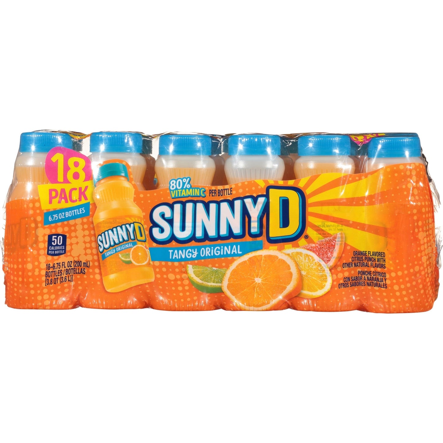 SUNNYD Tangy Original Shelf Stable Orange Juice Drink, 18 Count, 6.75 fl oz Bottles