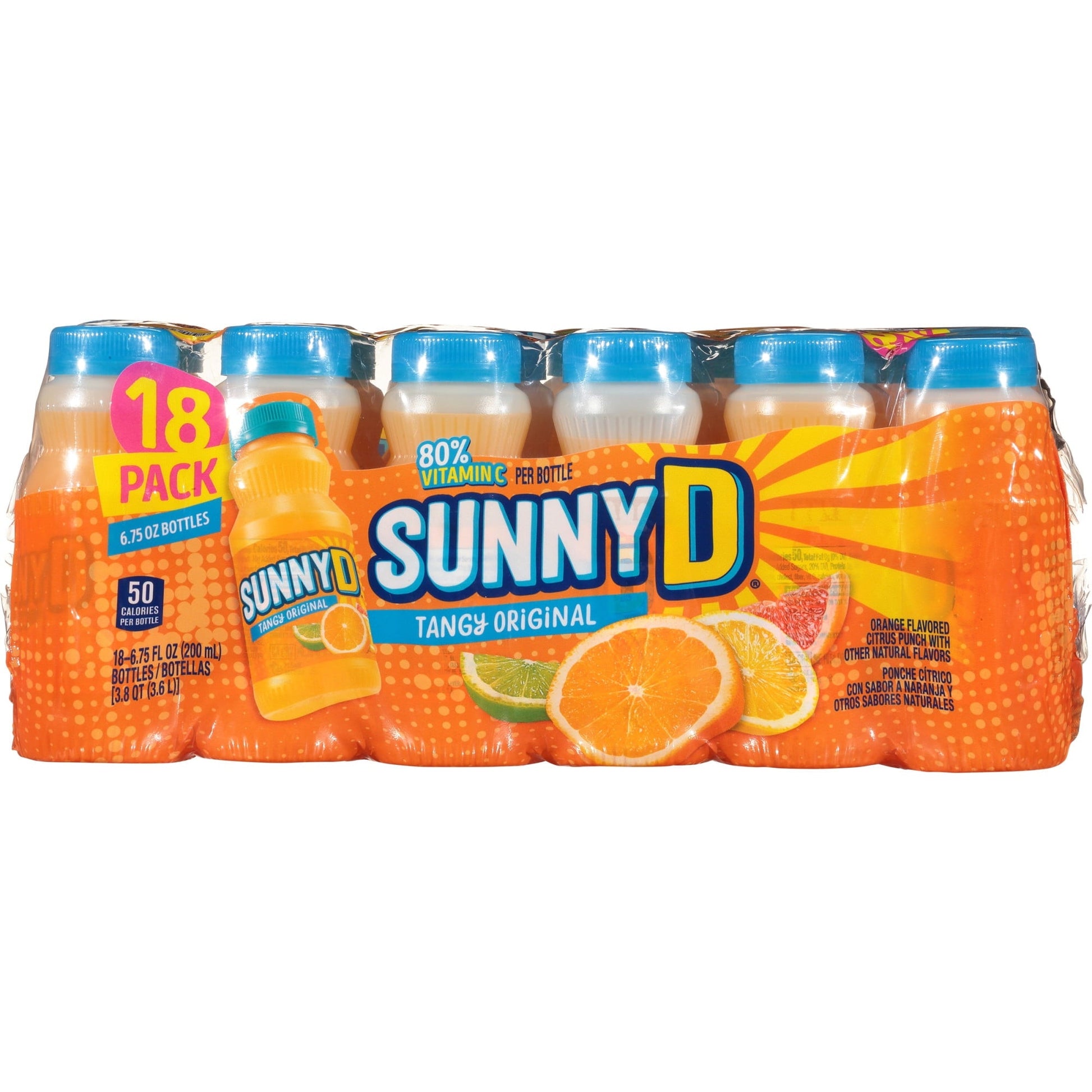 SUNNYD Tangy Original Shelf Stable Orange Juice Drink, 18 Count, 6.75 fl oz Bottles