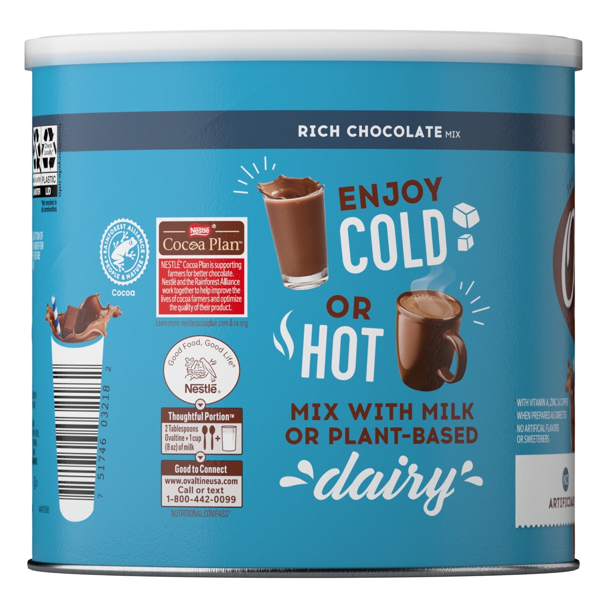 Ovaltine Rich Chocolate Powdered Stir In Drink Mix for Hot and Cold Milk, 18 oz, 46 Servings