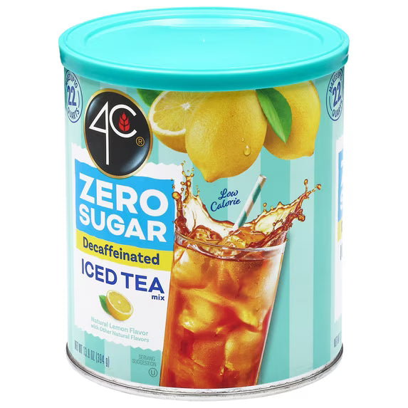 (3 pack) 4C Light Naturally Decaffeinated Lemon Flavor Iced Tea Mix 13.9 oz. Canister