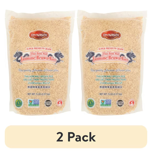 (2 pack) Dynasty Non-GMO, Gluten-Free, Super Premium Grade Jasmine Brown Rice, 5 lb, 1 Count