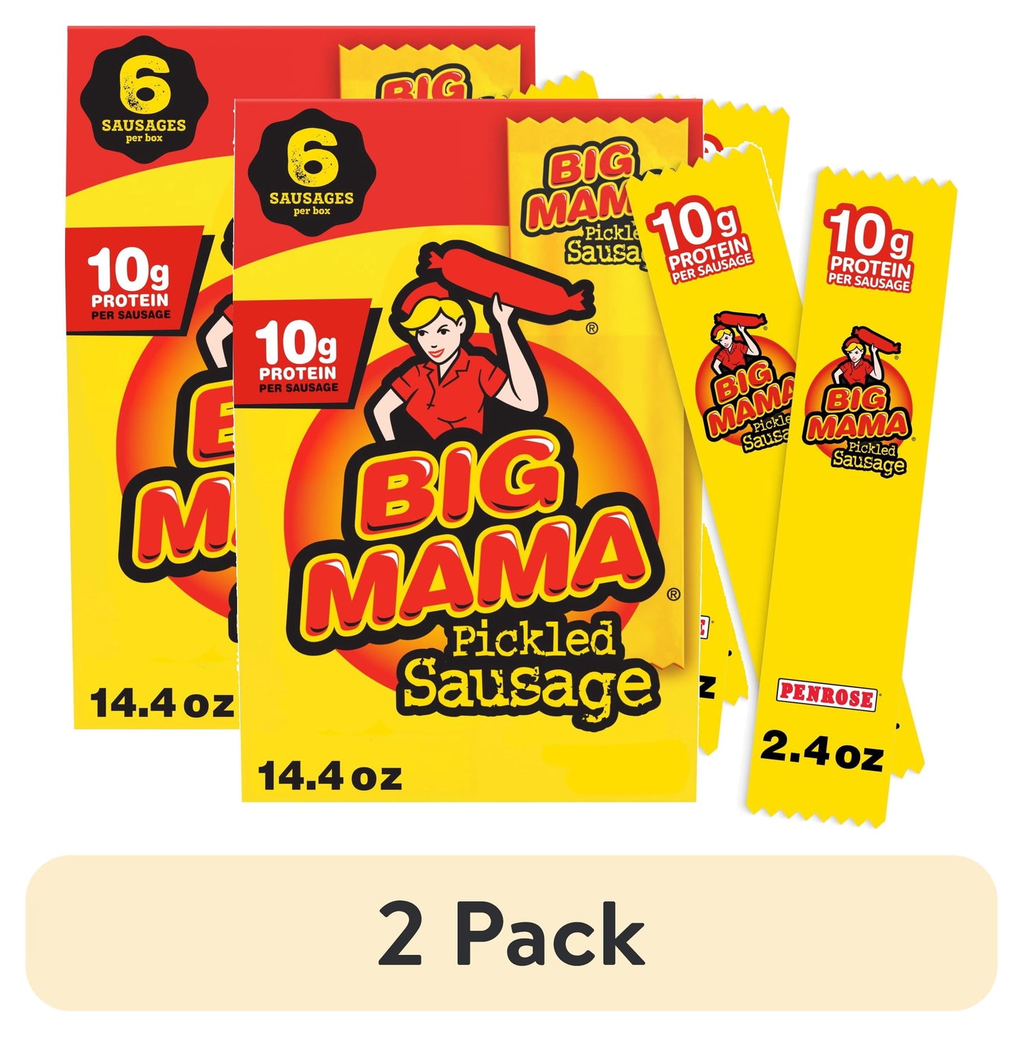 Penrose Big Mama Pickled Sausage, 10g Protein per Sausage, 2.4 oz., 6-Count