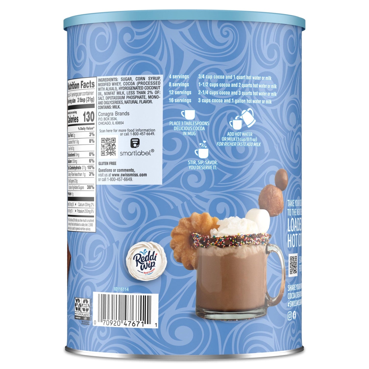 Swiss Miss Milk Chocolate Flavored Hot Cocoa Mix, 45.68 oz. Canister