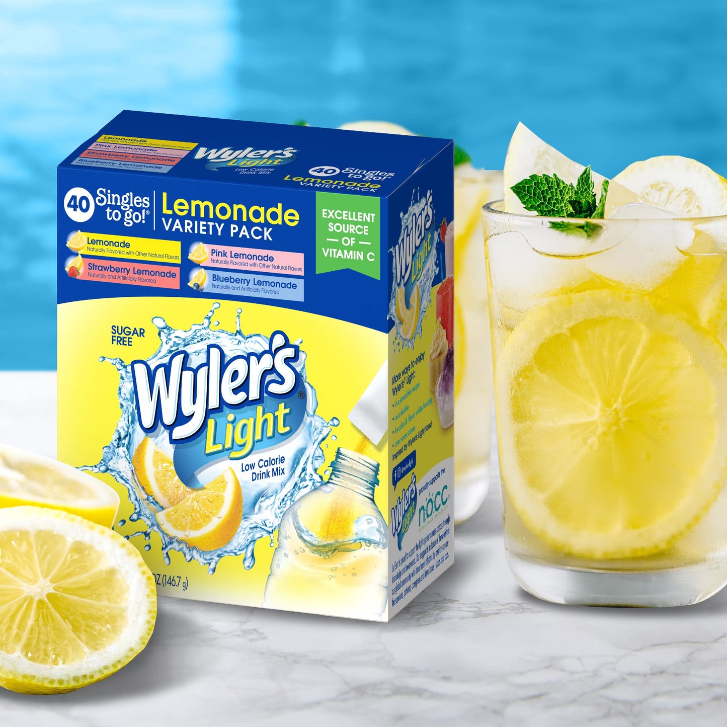 Wyler's Light Lemonade Powder Mix, Singles To Go Variety Pack, 4 Flavors, 40 Count (Pack of 2)