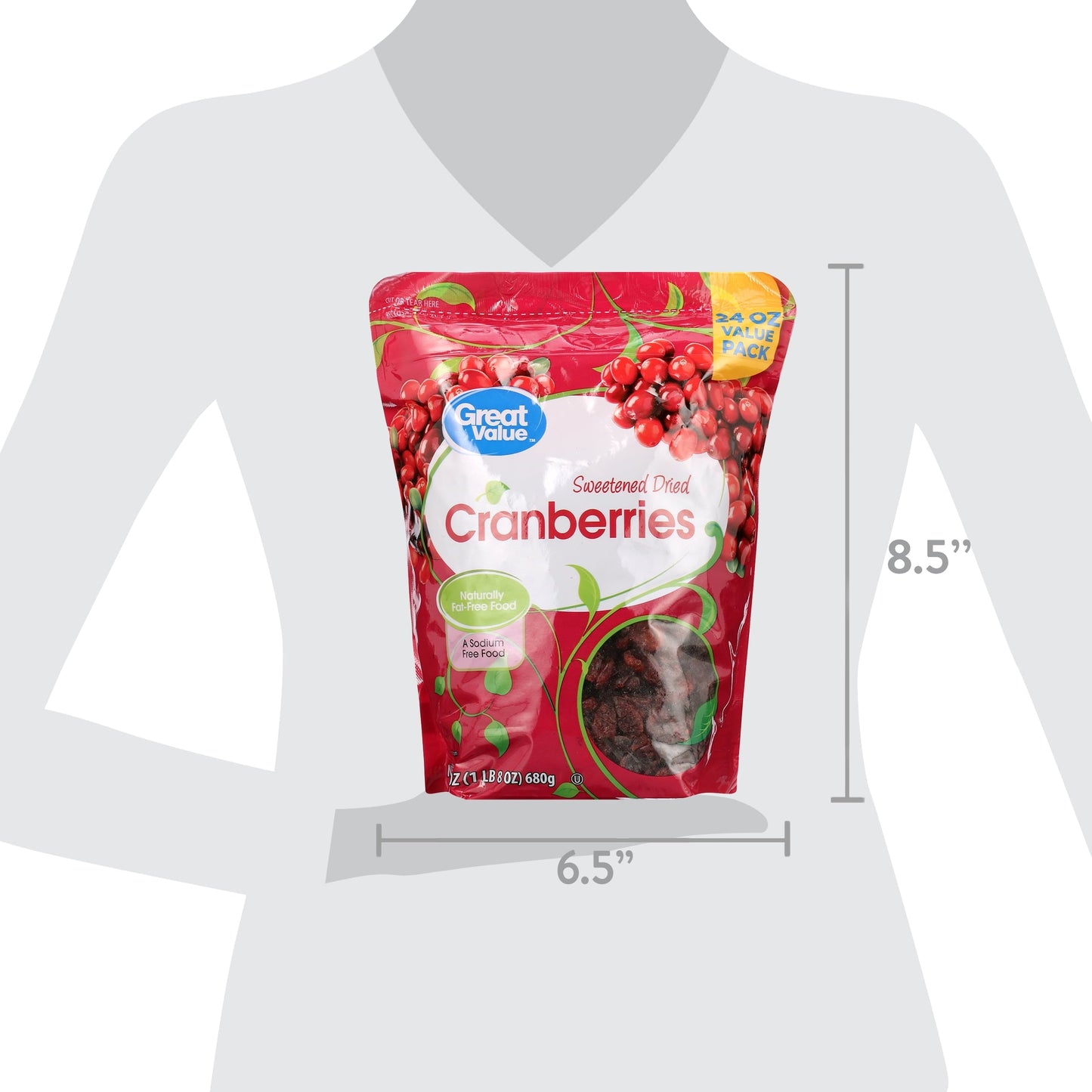 Great Value Sweetened Dried Cranberries, 24 oz