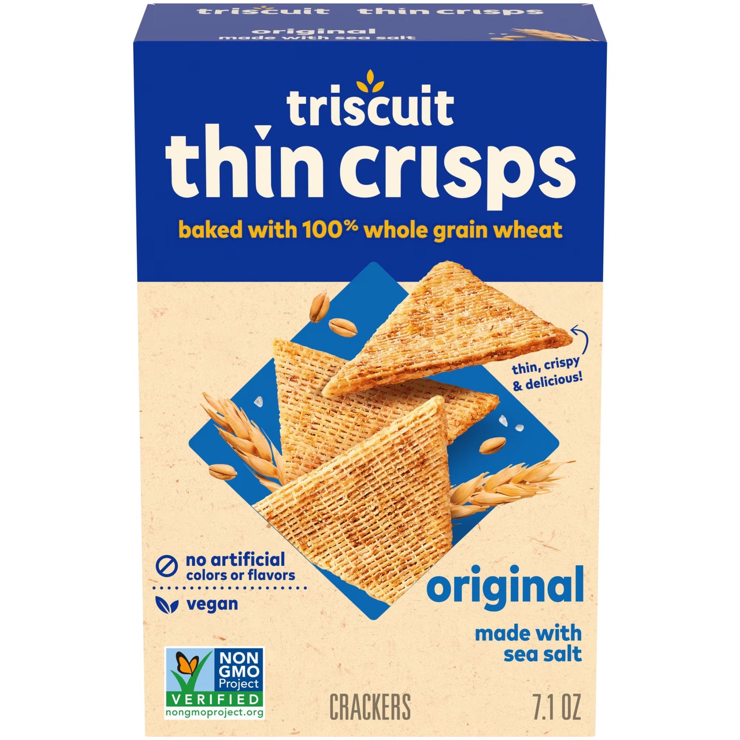 (3 pack) Triscuit Thin Crisps Original Whole Grain Wheat Crackers, Vegan Snacks, Snack Crackers, 7.1 oz