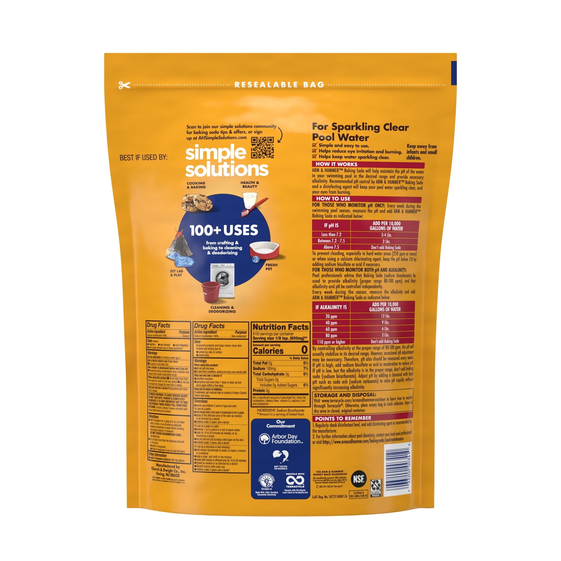 ARM & HAMMER Pure Multi-Purpose Baking Soda for Pool, Cleaning, and Deodorizing, 10.8 lb Bag