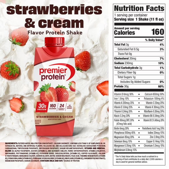 ( 2 pack)Premier Protein Shake, Strawberries & Cream, 30g Protein, 11 fl oz, 4 Ct
