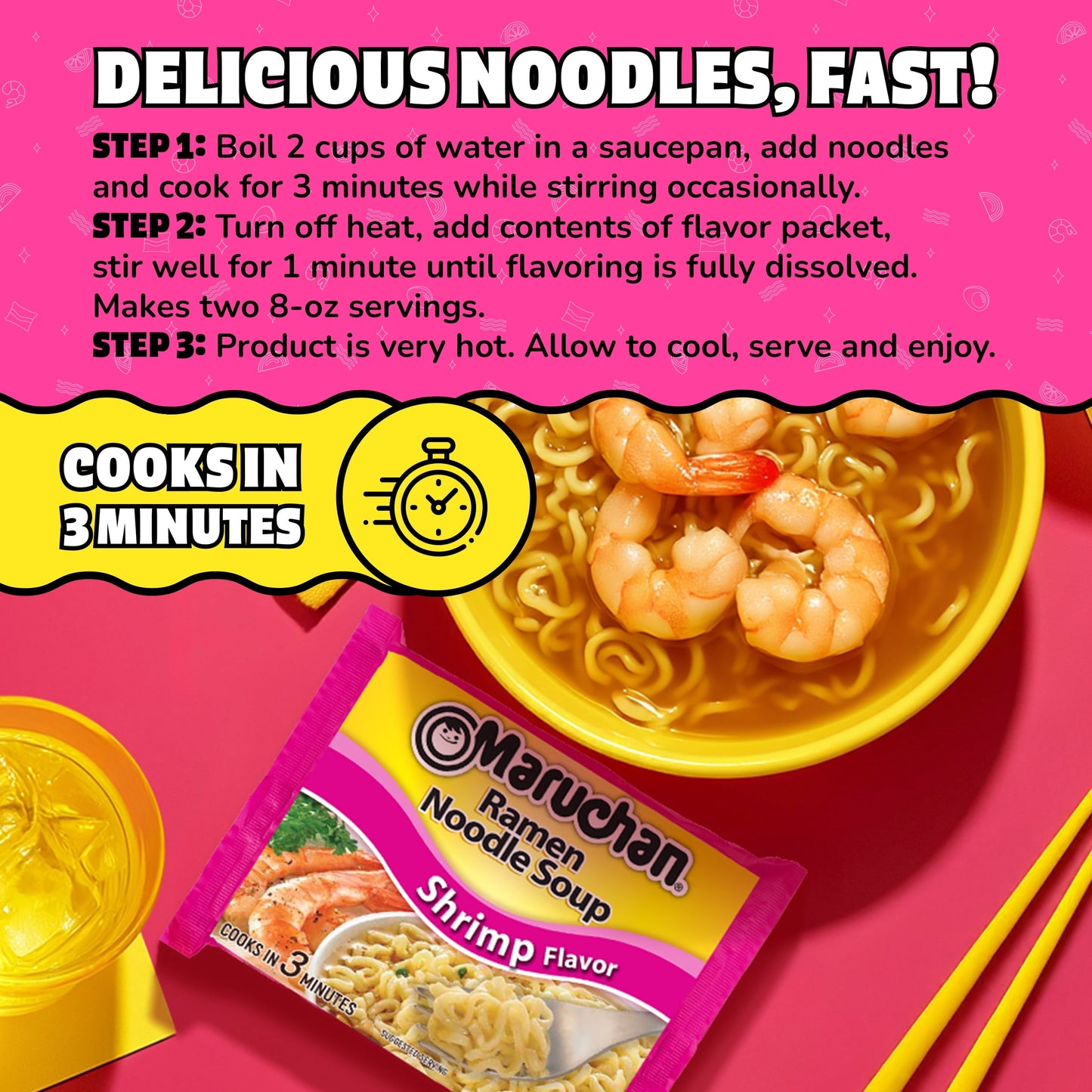 (24 pack) Maruchan Ramen Noodle Soup, Shrimp Flavor Instant Noodles, 3 oz, Pack of 12
