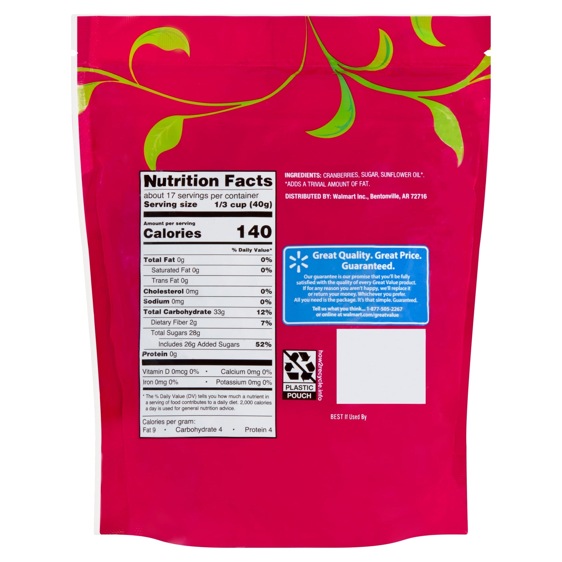Great Value Sweetened Dried Cranberries, 24 oz