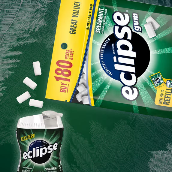 (4 pack) Eclipse Spearmint Sugar Free Chewing Gum, Value Pack