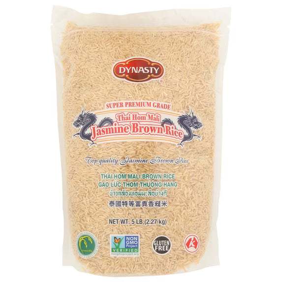 (2 pack) Dynasty Non-GMO, Gluten-Free, Super Premium Grade Jasmine Brown Rice, 5 lb, 1 Count