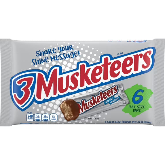 ( 2 pack)3 Musketeers Candy Milk Chocolate Bars Bulk - 1.92 oz