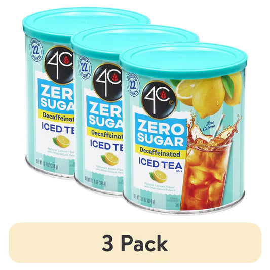 (3 pack) 4C Light Naturally Decaffeinated Lemon Flavor Iced Tea Mix 13.9 oz. Canister