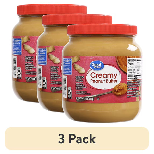(3 pack) Great Value Creamy Peanut Butter, 64 oz