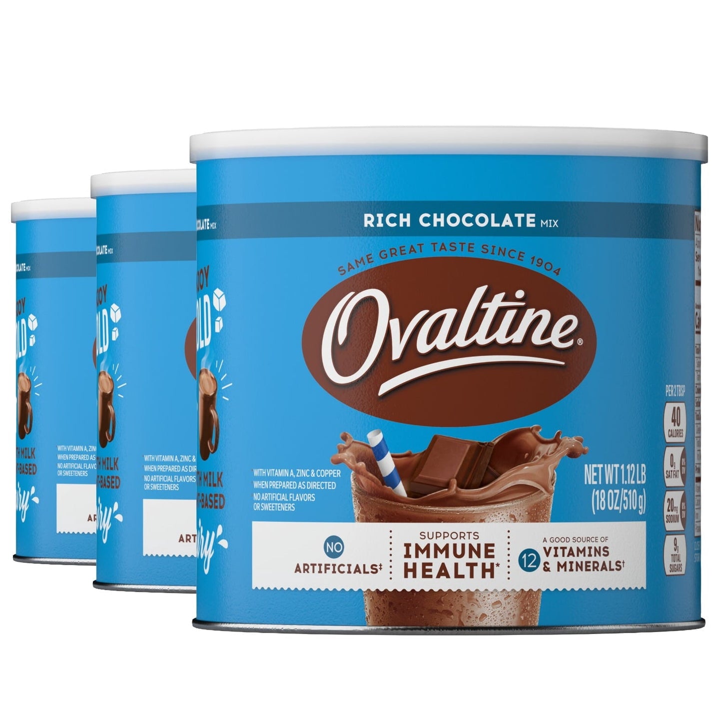 Ovaltine Rich Chocolate Powdered Stir In Drink Mix for Hot and Cold Milk, 18 oz, 46 Servings