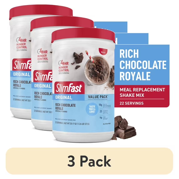 (3 pack) SlimFast Original Meal Replacement Shake Mix, Rich Chocolate Royale