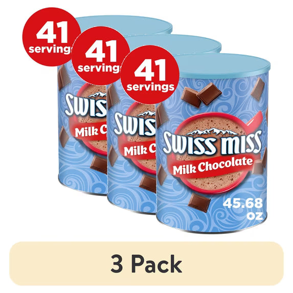 (3 pack) Swiss Miss Milk Chocolate Flavored Hot Cocoa Mix, 45.68 oz. Canister