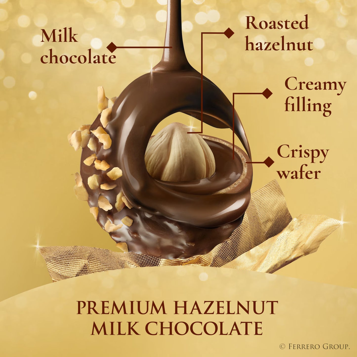 Ferrero Rocher Gourmet Hazelnut Milk Chocolate Gift Box, 12 Individually Wrapped Chocolates, 5.3 oz