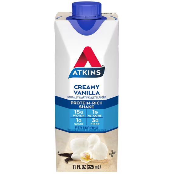 (3 pack) Atkins Protein Shake, Creamy Vanilla, Keto Friendly, Gluten Free, 4 Ct