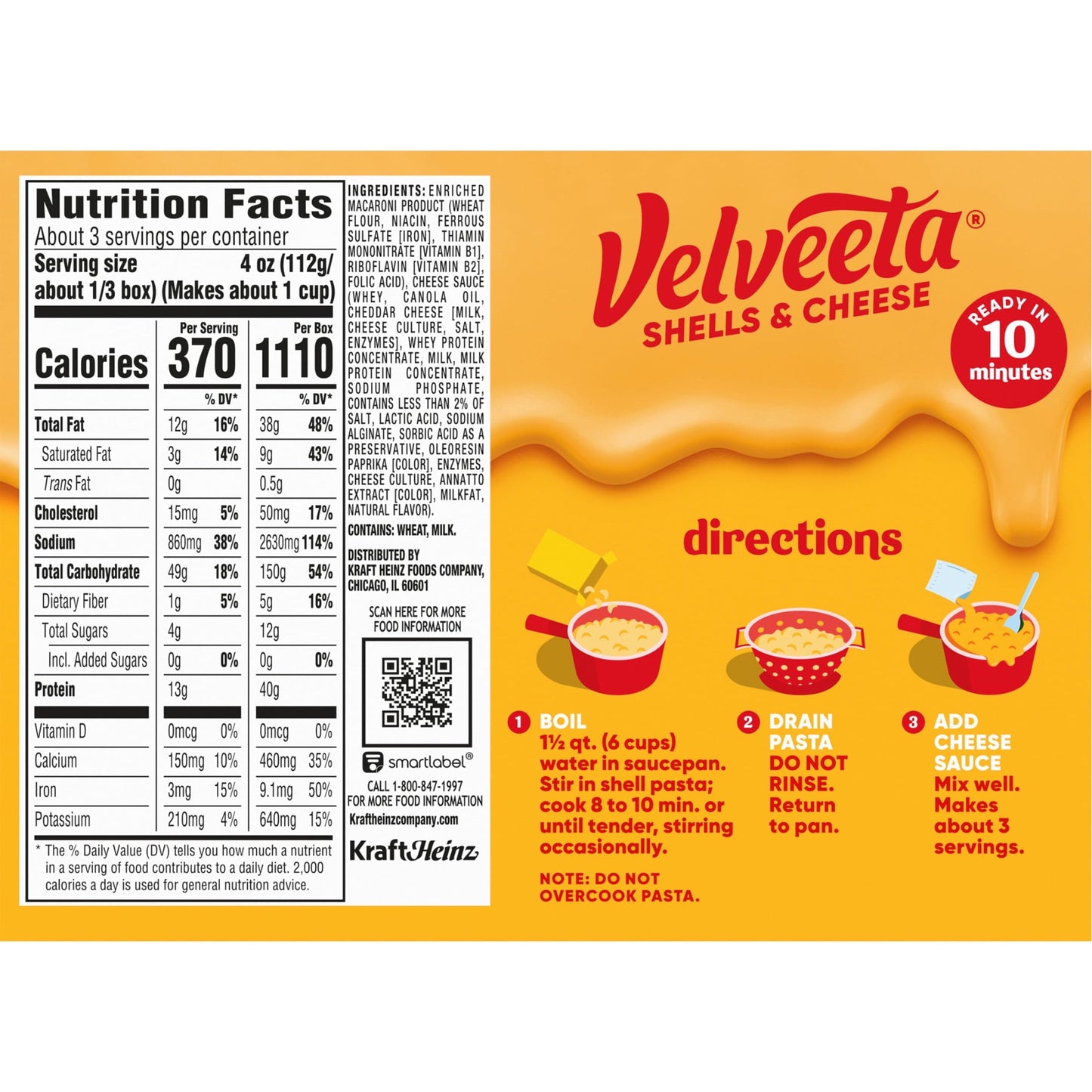 Velveeta Shells and Cheese Mac and Cheese, 3 Boxes, for Easy Dinner or Dinner Sides, Original Flavor, Made with Real Cheese, 12 oz