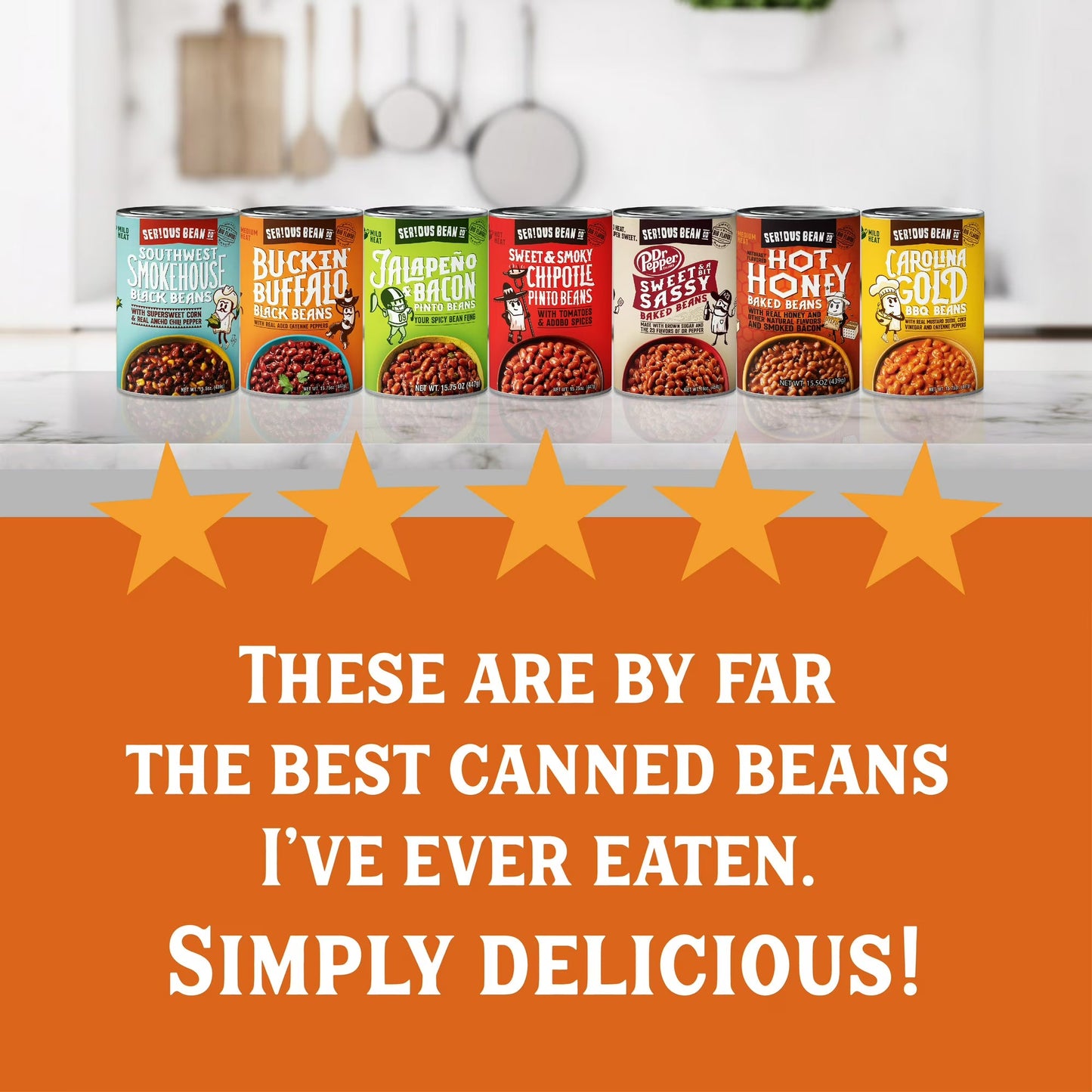 SERIOUS Bean Co Sweet and a Bit Sassy Dr Pepper Baked Beans, 4-pack of 16 Oz Cans