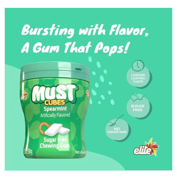 (2 pack) Elite Must Sugar Free Spearmint Cubed Gum, 2oz