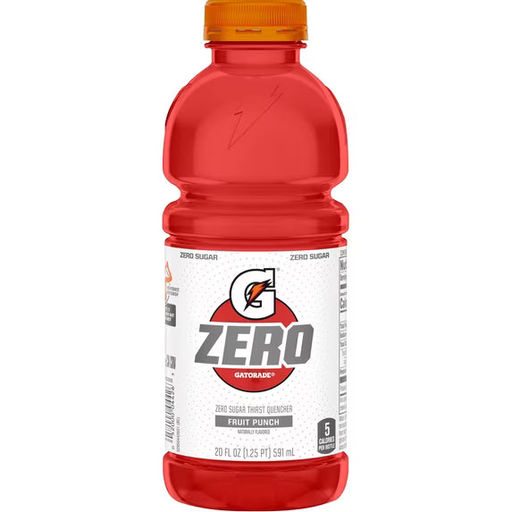 Gatorade Zero Sugar Thirst Quencher Fruit Punch Sports Drinks, 20 fl oz, 8 Count Bottles( 2 pack)