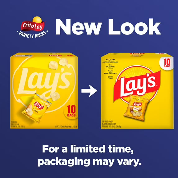 Lay's Classic Potato Snack Chips, 1 oz Bags, 10 Count Multipack( pack of 3)